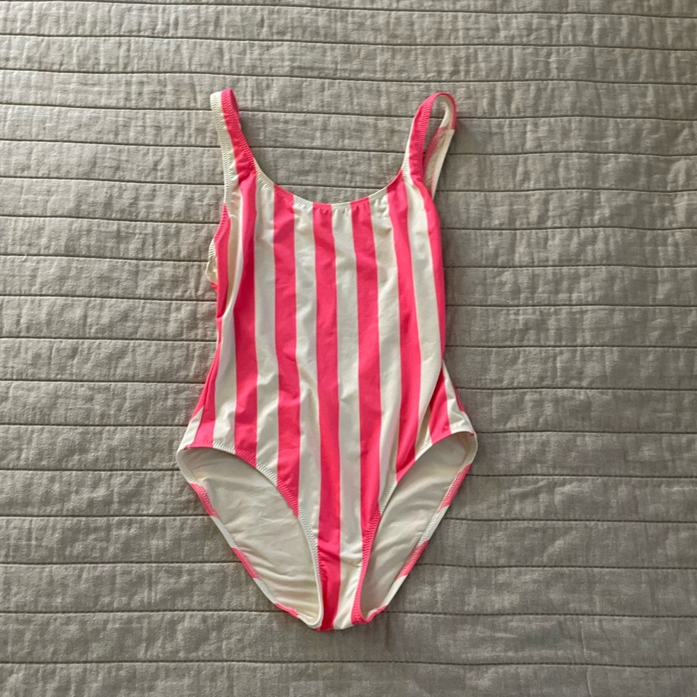 Solid and Striped One Piece Swimsuit